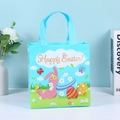 Sac cadeau de Pâques bleu clair en intissé avec lapin rose et motifs d'œufs colorés - DX57 Bleu-Vertical