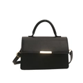 Minimalist black faux leather handbag with gold metal clasp and adjustable shoulder strap - Black