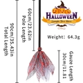 Detailed dimensions of LED Halloween witch broom with spider web lace and black handle - Red Spider Web