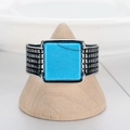 Bague vintage pour hommes en acier inoxydable avec turquoise carrée et anneau gravé - US 7 / Turquoise (16303 Argent)