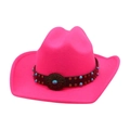 Hot pink western cowboy hat featuring turquoise beads and sunflower metal buckle - One Size / Rose Red (Sunflower Leather Band)