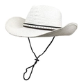 Detalle de sombrero de vaquero de paja blanca con banda de estrellas y cordón ajustable - M (56-58cm) / Blanco puro