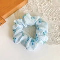 Detail of light blue polka dot hair scrunchie with blueberry print on soft fabric - Blue Cherry Large