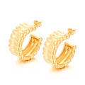 French vintage style gold-finished C-shaped titanium steel ribbed hoop earrings - Style C Ribbed Irregular C-Shape (KE109225-MI)