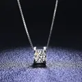 925 sterling silver necklace with sparkling round zircon in classic four-claw crown setting - Bull Head Single Stone Style (DZ066+40+5CM Box Chain)