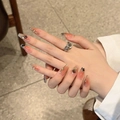 Uñas postizas largas tipo bailarina degradado melocotón con mariposas negras y pan de oro - Extra Pequeño (XS) / 2303-Ataúd Mediano