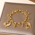 Gold double-layer stainless steel bracelet featuring mother and child silhouette charms - Pregnant Mom Family Portrait Heart Style (KB203680-Z)