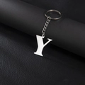 Polished silver stainless steel keychain featuring uppercase letter Y on black leather - Letter Y