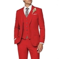 Slim fit red three-piece men's suit including blazer, vest, and trousers for weddings - XXS / Red