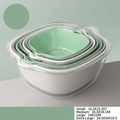 8-piece green and beige nesting colander set with drainage bowls and transparent basins - Off-White + Matcha Green Mix - 8-Piece Set