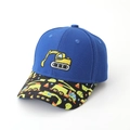 Detail view of children's blue baseball cap with yellow excavator embroidery and printed brim - 52CM (2-6 Years) / Blue