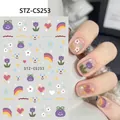 Pink French glitter nail stickers with purple tulips and cute floral heart designs - STZ-CS253 Colorful Smiley Flower