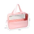 Pink waterproof PU leather travel cosmetic bag with clear PVC window and handle - Pink Large