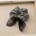 Coletero de cuadros blancos y negros con lazo de malla para coletas elegantes - Negro
