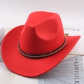 Red wool felt western cowboy hat with woven band and vintage metal buckle detail - One Size 57-58cm / Leather Braid Band / Red