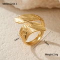 Detail view of 18k gold-plated angel wing open ring showing texture and dimensions - Wings Ring (NMSR-G244-3)