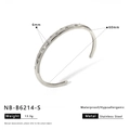 Silver stainless steel wave bangle with star engravings and cubic zirconia stones - Silver Star Zircon Open (NB-B6214-S)