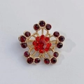 Exquisite flower brooch featuring a large red rhinestone with golden alloy petals - Red Radiant Flower