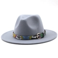 Detail of light grey wool fedora hat featuring a colorful snakeskin band and gold buckle - L(58-60cm) / Light Gray