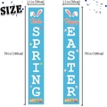Blue Easter party banners with Hello Spring and Happy Easter text in 70x11 inch size - Blue HELLO SPRING Easter Porch Banner Set (ED03)