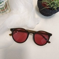 Retro oval sunglasses with dark green frame and vibrant pink lenses for men and women - Green 17