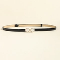 Slim black belt featuring a gold square buckle with faux pearls and rhinestones - 19026 Black/Pearl Round Buckle