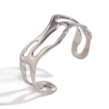 Minimalist silver wavy hollow bangle made of stainless steel with fluid design - Silver