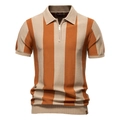 Dettaglio polo a righe arancioni e beige con cerniera in metallo e trama a maglia - S / Giallo Terra