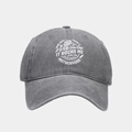 Front view of charcoal washed cotton baseball cap with white motherhood rock print - Adjustable / Gray