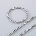 Set collana e bracciale da uomo in acciaio inossidabile lucido con trama a griglia 5mm - moschettone chiusura / Bracciale 20CM / Color Acciaio