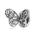 S925 sterling silver butterfly spacer charm with hollow design and sparkling crystals - Hollow Dotted Stone Style / PA0126-Silver Hollow Butterfly