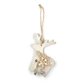 Wooden Christmas reindeer hanging ornament with jingle bells, rustic holiday decor. - Elk Style
