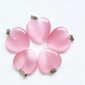 Set of five pink heart-shaped opal stone pendants with metal bails for jewelry making - Pink Cat Eye