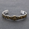 Vintage Silber und Gold Wikinger Armreif mit Odin-Runen und Valknut-Symbol - Stil C Zweifarbig Gold (KB189965-MZOZ)