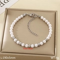 Bracciale in perle di vetro barocche e perle argentate lungo 190mm con chiusura a moschettone - Color Acciaio (5mm)