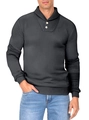 Men's dark grey waffle knit polo sweatshirt with lapel and button detail in a slim fit - Deep Heather Grey