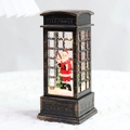 Vintage black telephone booth snow globe with Santa Claus and sparkling gold glitter - Antique Bronze Booth Water Santa