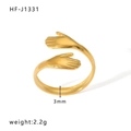Minimalist gold hugging hands open ring in stainless steel with 3mm band width - Adjustable Open / Hugging Hands Style (HF-J1331) / Gold