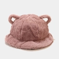 Pink plush bucket hat with cute bear ears made of soft faux fur for winter warmth - M (56-58cm) / Dusty Pink