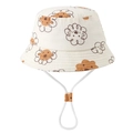 Close-up of beige toddler sun hat with bear floral prints and adjustable chin strap - 48-51cm (1-4 Years) / Lion
