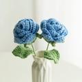 Handcrafted blue crochet roses in white ceramic vase for home decor gifts - Woven Rose (Finished) / Deep Blue (Toothed Large Leaf with Wire)