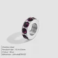 Silver stainless steel spacer bead with purple amethyst crystals for DIY jewelry making - June Purple (JUN-AMETHYST) / 10.5x3.5mm / Silver