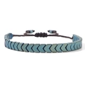 Adjustable hematite cross bracelet with blue-green arrow beads and woven cord - Single Piece / Cyan Blue