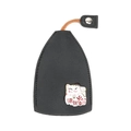 Black leather key pouch featuring lucky cat emblem and silver snap closure - Lucky Cat - Black
