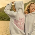 Light grey hoodie with pink floral butterfly back print and high quality 3D digital design - XS / Tops / Light Gray Hibiscus