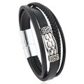 Dettaglio del bracciale multistrato in pelle nera intrecciata con chiusura magnetica - Nero
