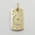 Gold rectangular pendant with moon and stars design and sparkling cubic zirconia stones - Rectangular Moon Star Gold Pendant
