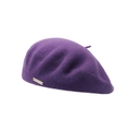 Deep purple wool beret hat with gold logo detail for women in autumn winter style - One Size / Purple