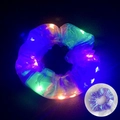 Close-up of LED glowing hair scrunchie with colorful lights in dark and daylight view - Mermaid Purple