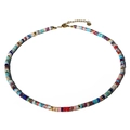 Rainbow beaded shoushan stone necklace with pearls and gold accents for women - Multi-color Rainbow Patchwork Style (N2717-Y01)